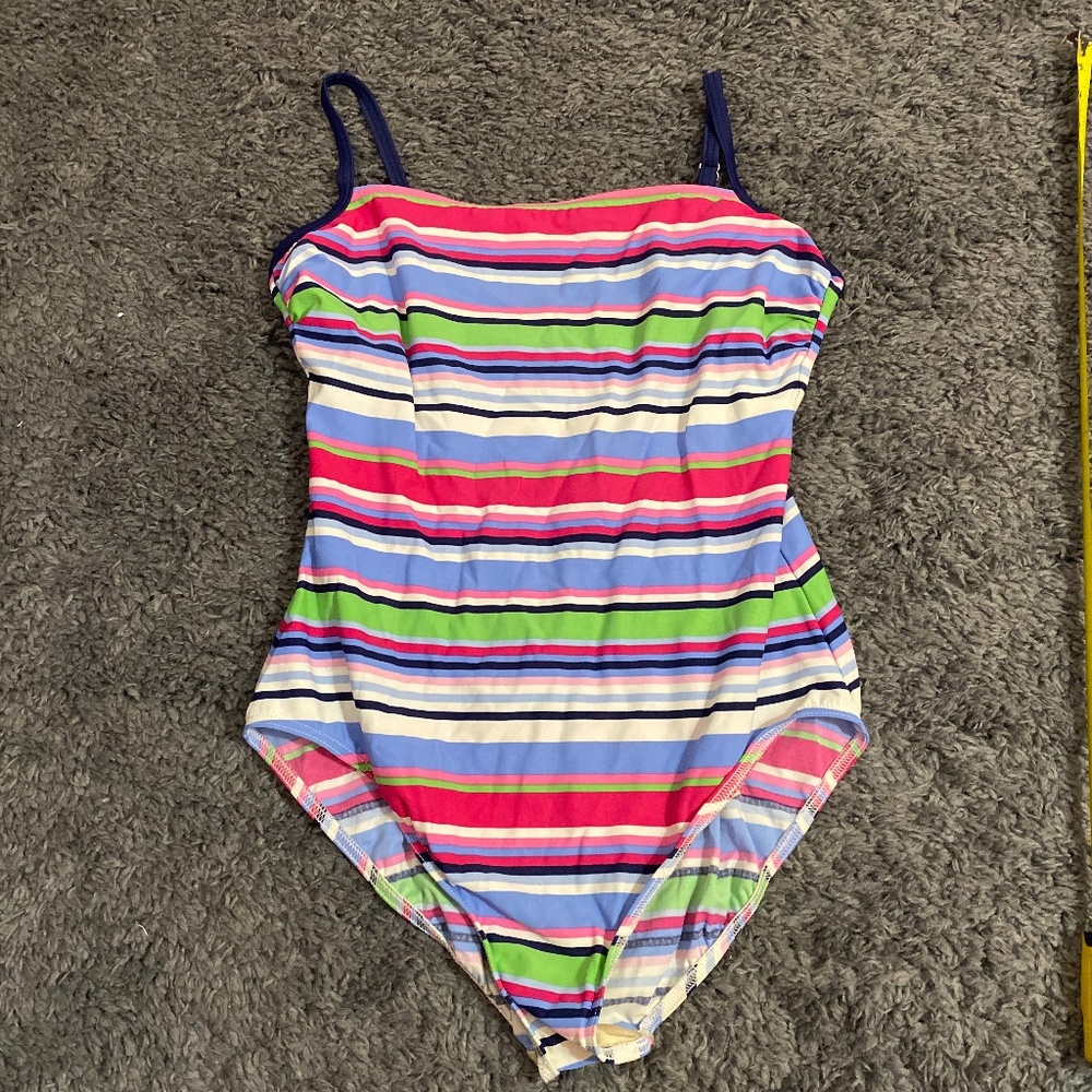 VINTAGE Lands End Striped Bathing Suit One Piece